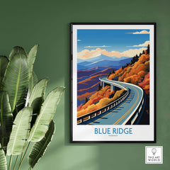 Blue Ridge Parkway wall art print showcasing vibrant colors and scenic landscape, perfect for adding charm to any room.