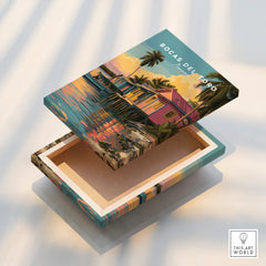 Bocas del Toro Panama travel poster with colorful waterfront houses and palm trees