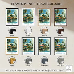 Bocas del Toro travel poster in various frame colors for home decor