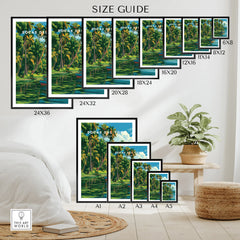 Bocas del Toro travel poster in various sizes for home decor with palm trees and water