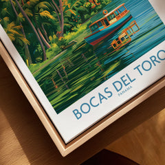 Bocas del Toro Panama travel poster with tropical boat scene, perfect wall art for home decor