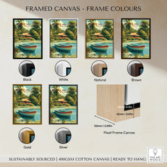 Bocas del Toro Panama travel poster in black, white, natural, brown, gold, and silver float frames