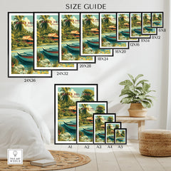 Bocas del Toro Panama travel poster in various sizes for home decor with tropical scenery and boats