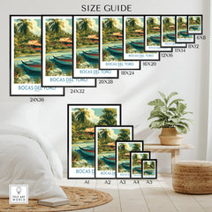 Bocas del Toro travel poster in various sizes, featuring tropical scenery with boats and palm trees.