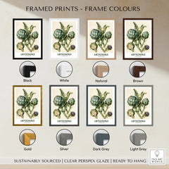 Artichoke Botanical Kitchen Wall Art - framed print colour options
