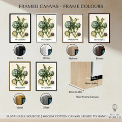 Artichoke Botanical Kitchen Wall Art - framed canvas float frame colour options