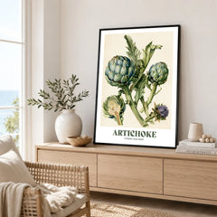 Artichoke Botanical Kitchen Wall Art - framed artwork living room lifestyle setting