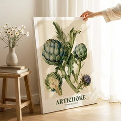 Artichoke Botanical Kitchen Wall Art - canvas print mirror edge hand holding room setting