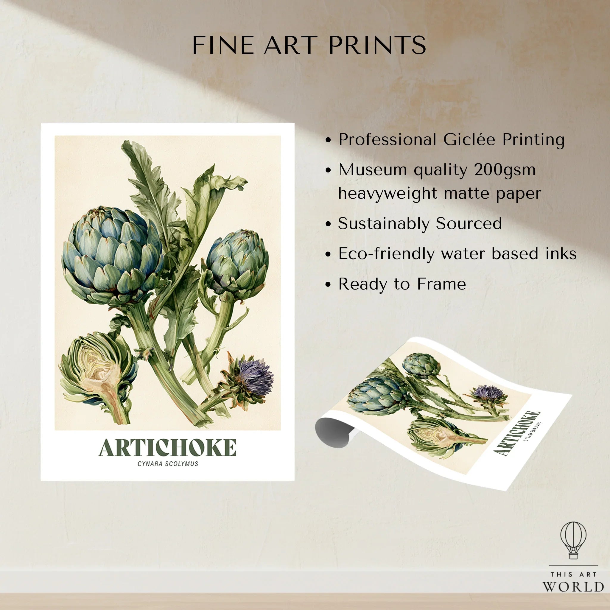 Artichoke Botanical Kitchen Wall Art - fine art print unframed quality details
