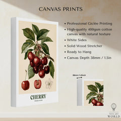 Cherry Botanical Kitchen Wall Art - canvas print stretched cotton canvas details