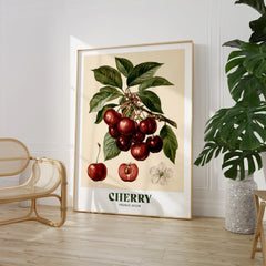 Cherry Botanical Kitchen Wall Art - large framed print room setting chair plant