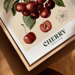 Cherry Botanical Kitchen Wall Art - closeup framed canvas natural wood floating frame