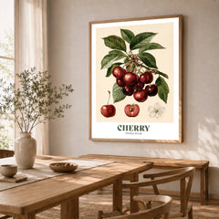 Cherry Botanical Kitchen Wall Art - dining room framed print natural wood frame mockup ThisArtWorld