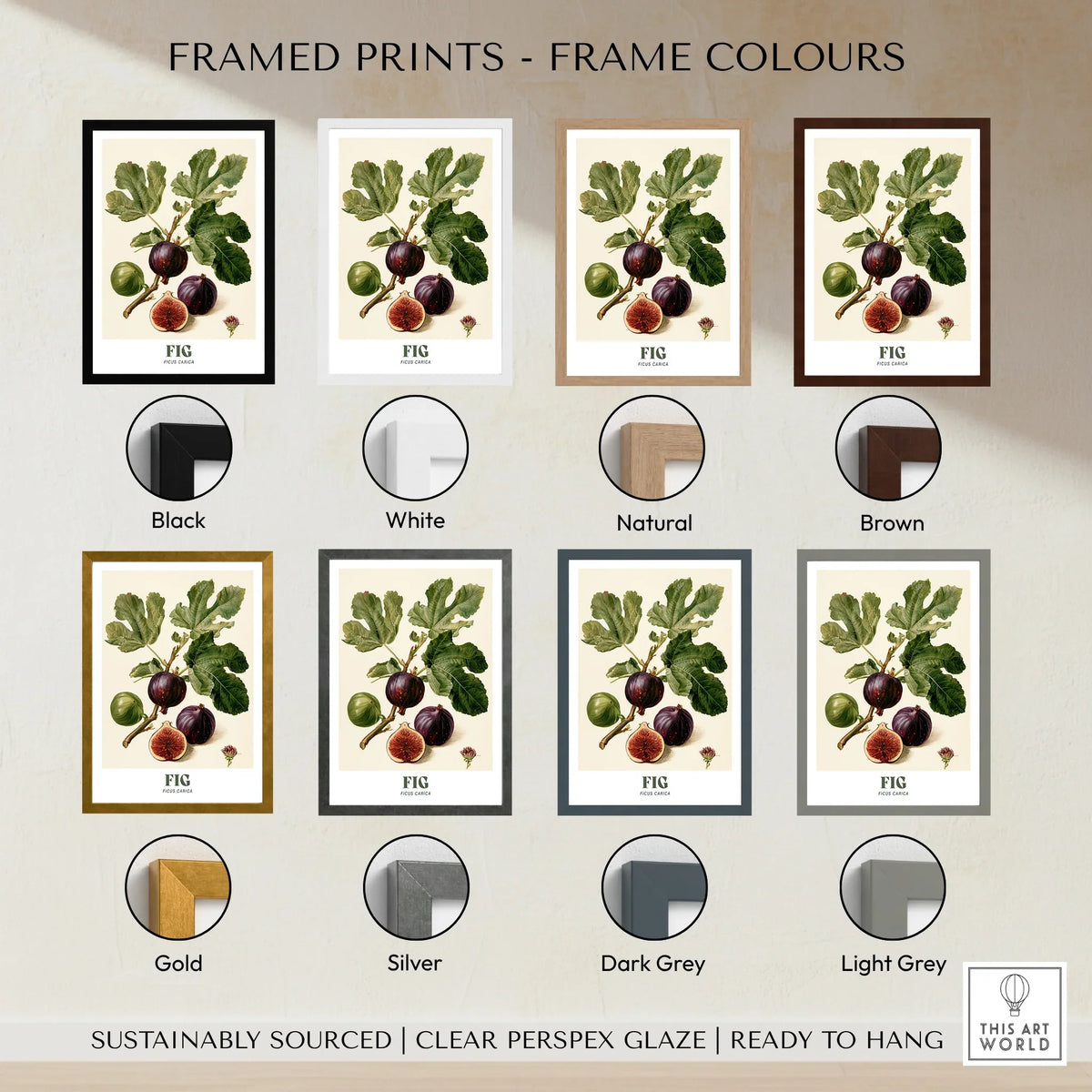 Fig Botanical Kitchen Wall Art - framed print colour options