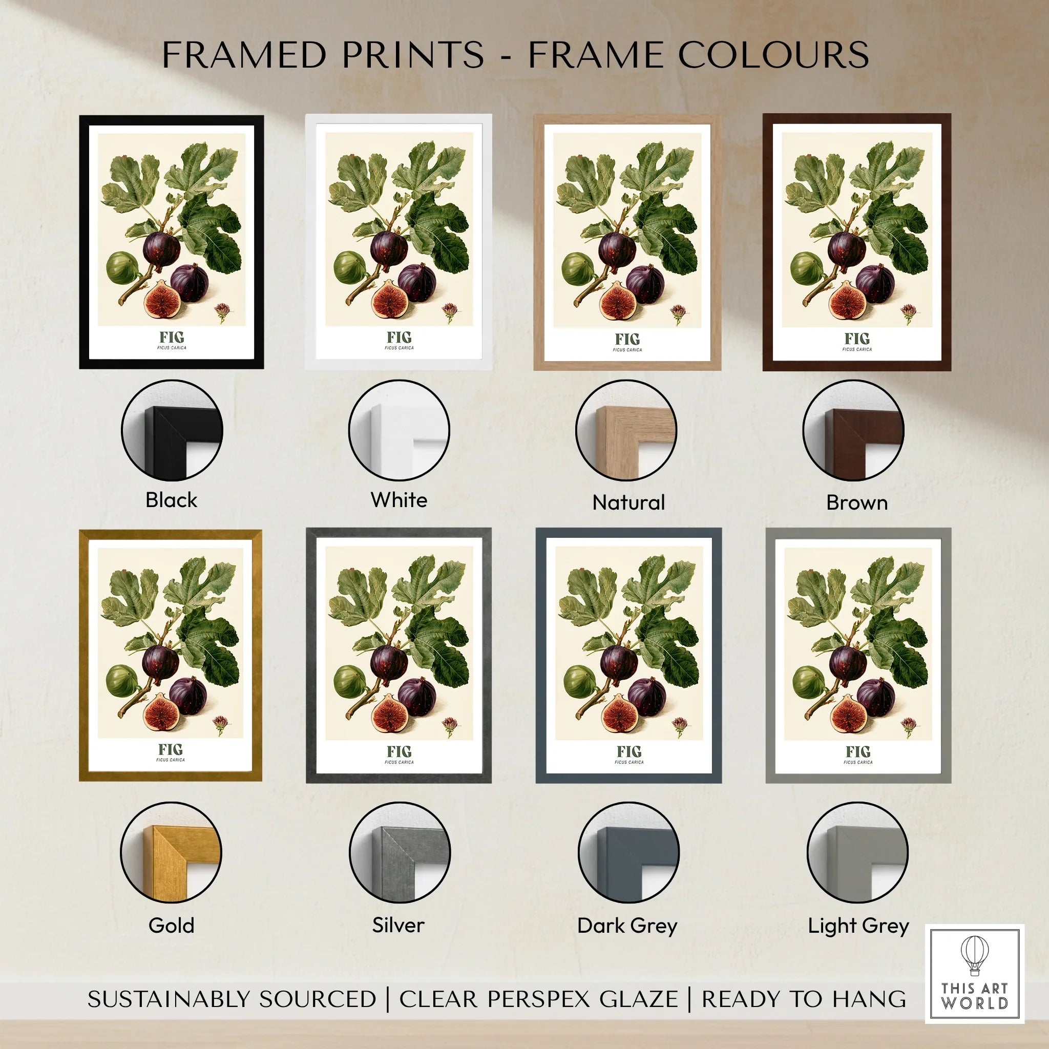 Fig Botanical Kitchen Wall Art - framed print colour options