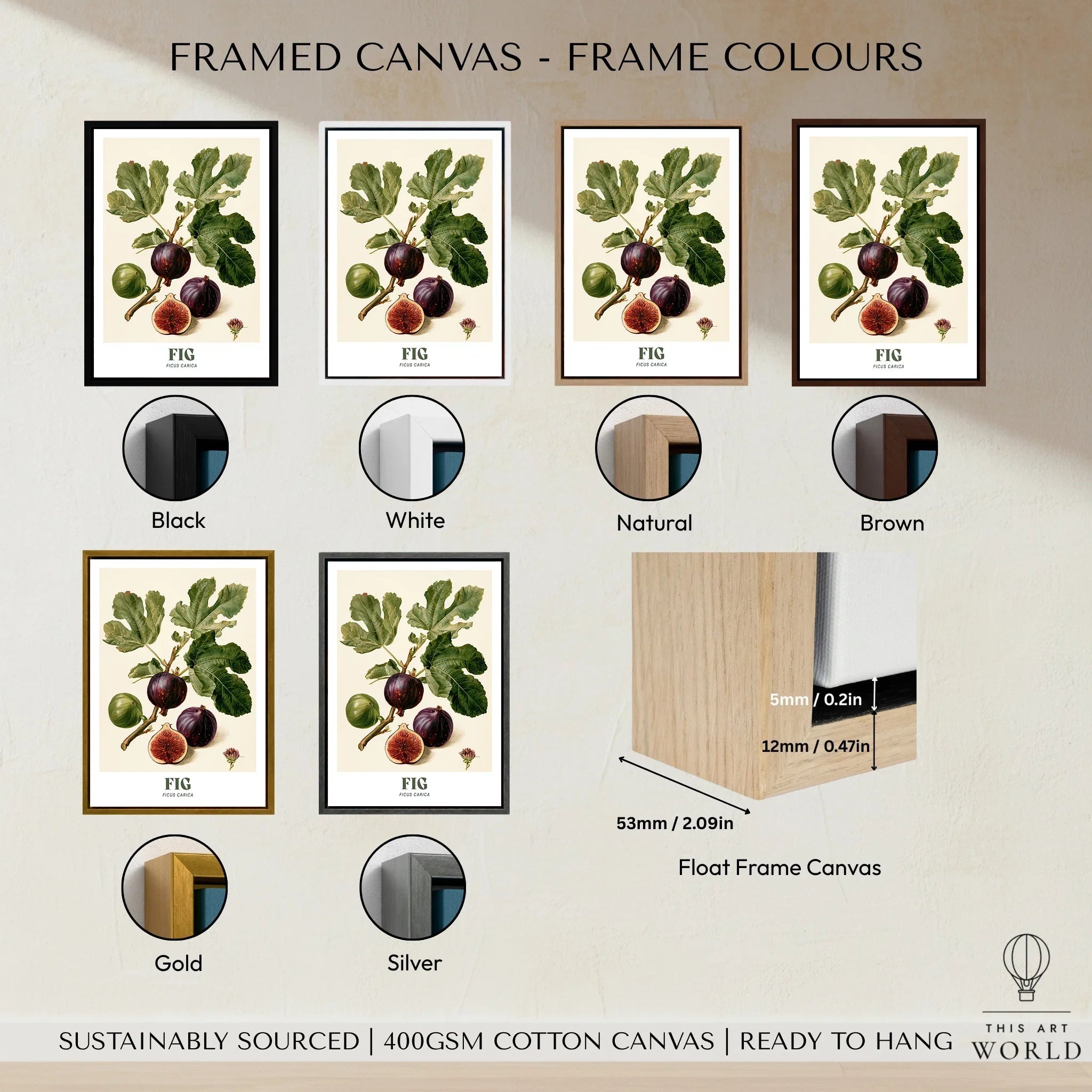 Fig Botanical Kitchen Wall Art - framed canvas float frame colour options