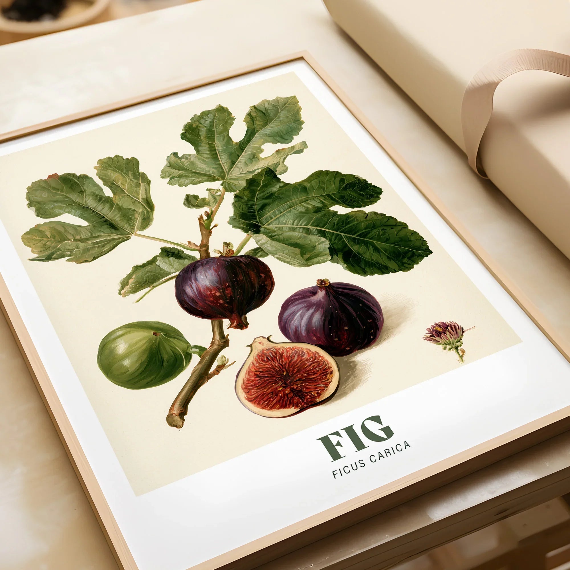 Fig Botanical Kitchen Wall Art - framed art print closeup gift unwrapped natural frame