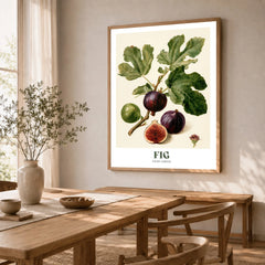 Fig Botanical Kitchen Wall Art - dining room framed print natural wood frame mockup ThisArtWorld