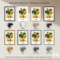 Lemon Botanical Kitchen Wall Art - framed print colour options