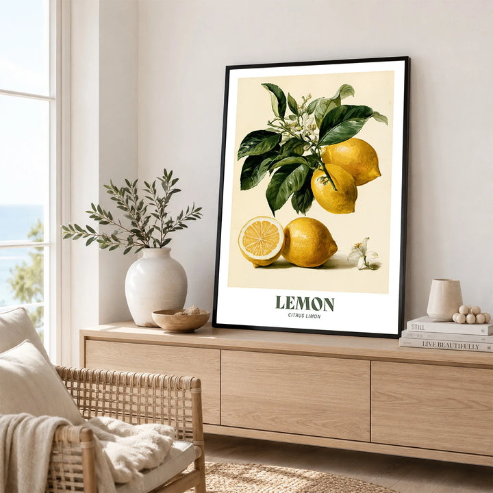 Lemon Botanical Kitchen Wall Art - framed artwork living room lifestyle setting