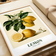 Lemon Botanical Kitchen Wall Art - framed art print closeup gift unwrapped natural frame