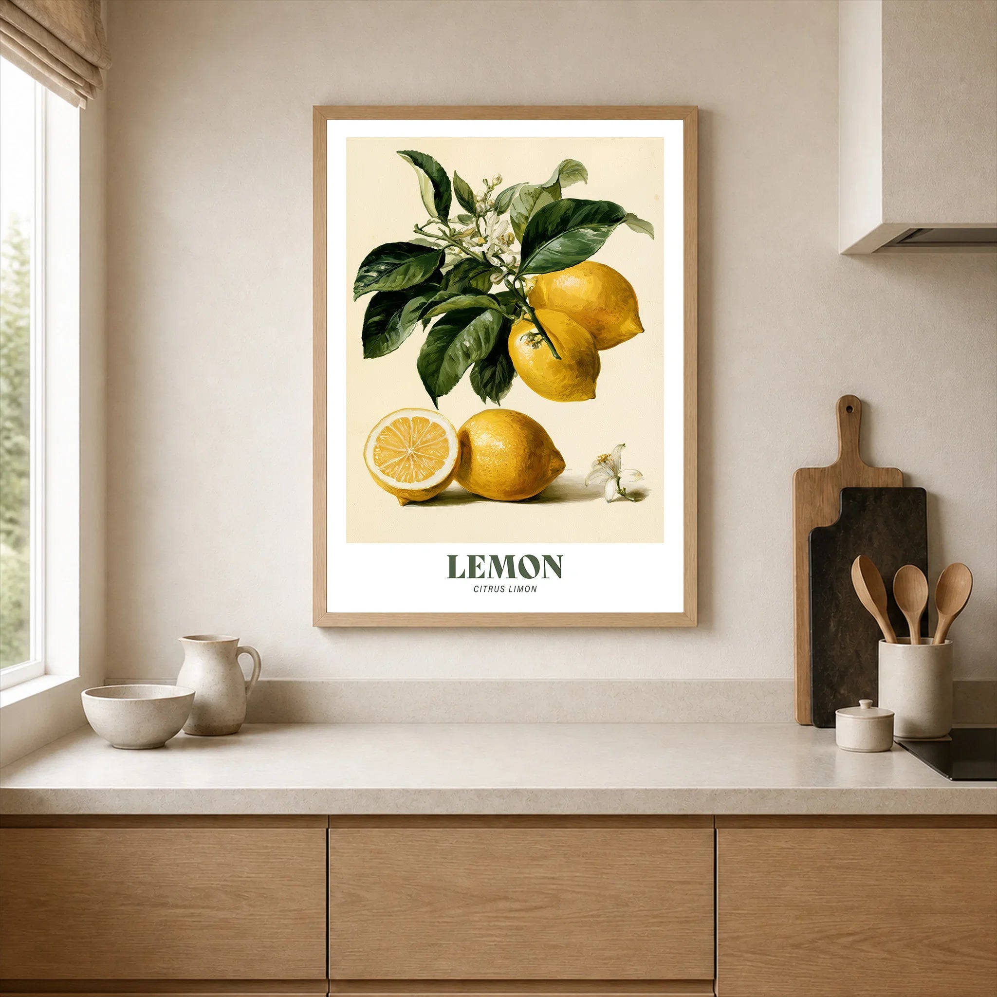 Lemon Botanical Kitchen Wall Art - neutral kitchen single frame mockup This Art World