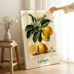 Lemon Botanical Kitchen Wall Art - canvas print mirror edge hand holding room setting