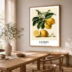 Lemon Botanical Kitchen Wall Art - dining room framed print natural wood frame mockup ThisArtWorld