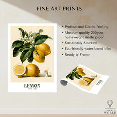 Lemon Botanical Kitchen Wall Art - fine art print unframed quality details