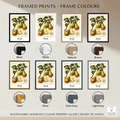 Pear Botanical Kitchen Wall Art - framed print colour options