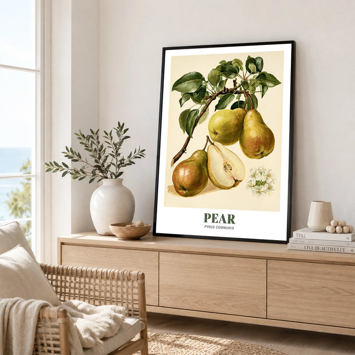 Pear Botanical Kitchen Wall Art - framed artwork living room lifestyle setting
