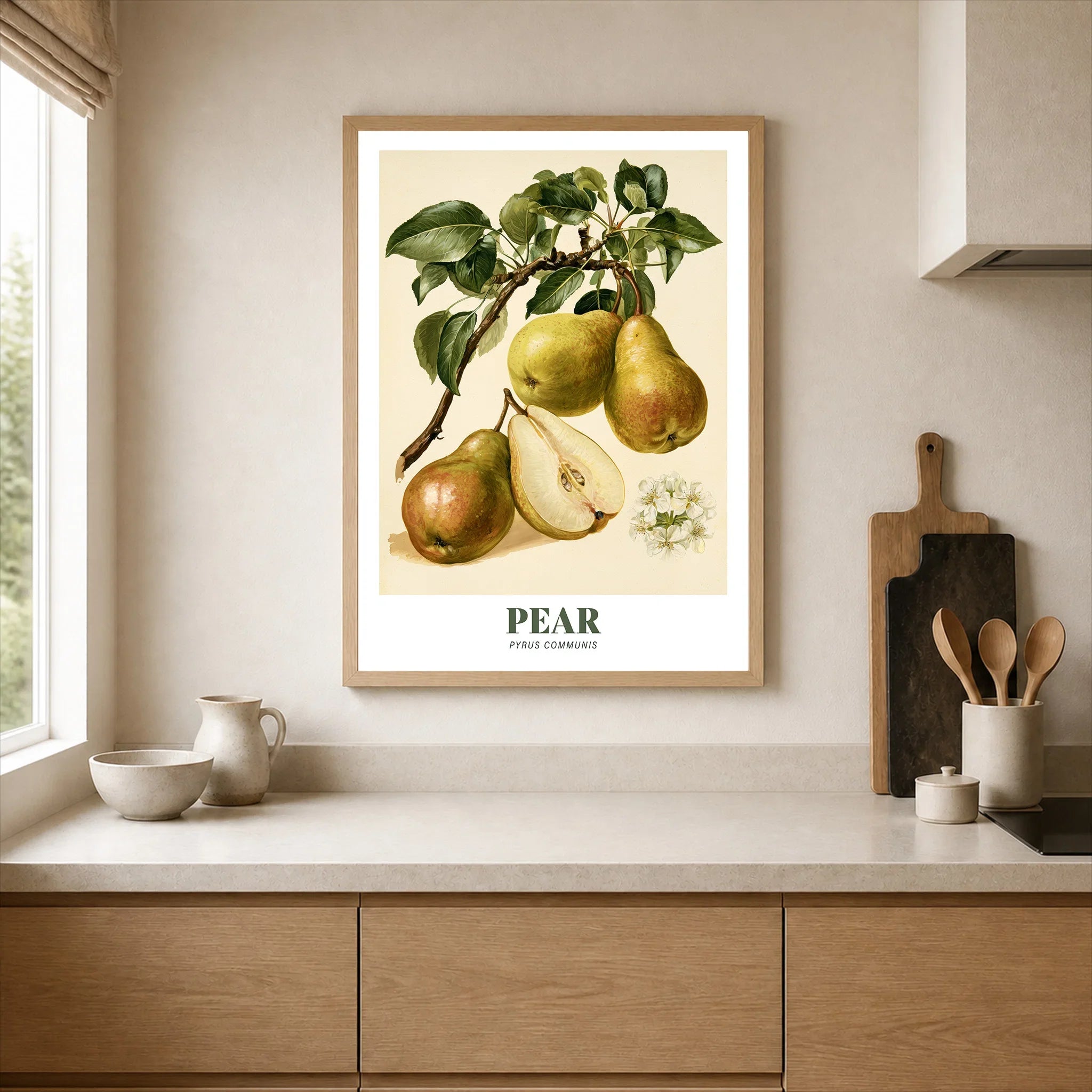 Pear Botanical Kitchen Wall Art - neutral kitchen single frame mockup This Art World