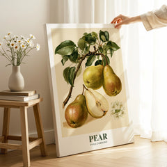 Pear Botanical Kitchen Wall Art - canvas print mirror edge hand holding room setting