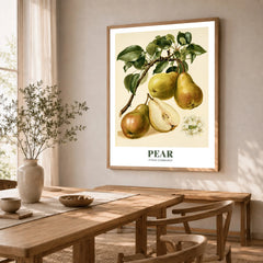 Pear Botanical Kitchen Wall Art - dining room framed print natural wood frame mockup ThisArtWorld