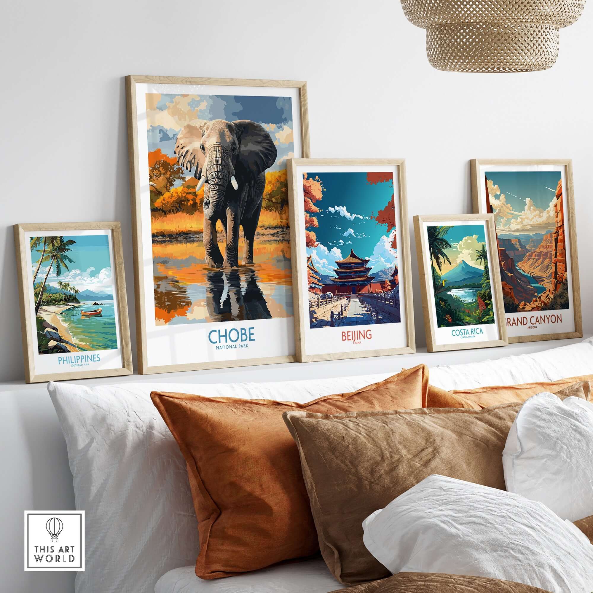 Botswana Elephant Print - Chobe National Park Wildlife Poster Wall Decor displayed in a stylish home setting.