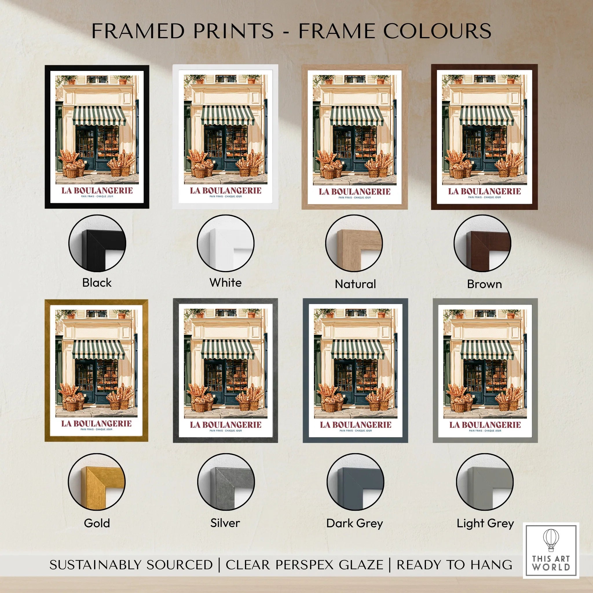 French Boulangerie Bakery Wall Art - framed print colour options