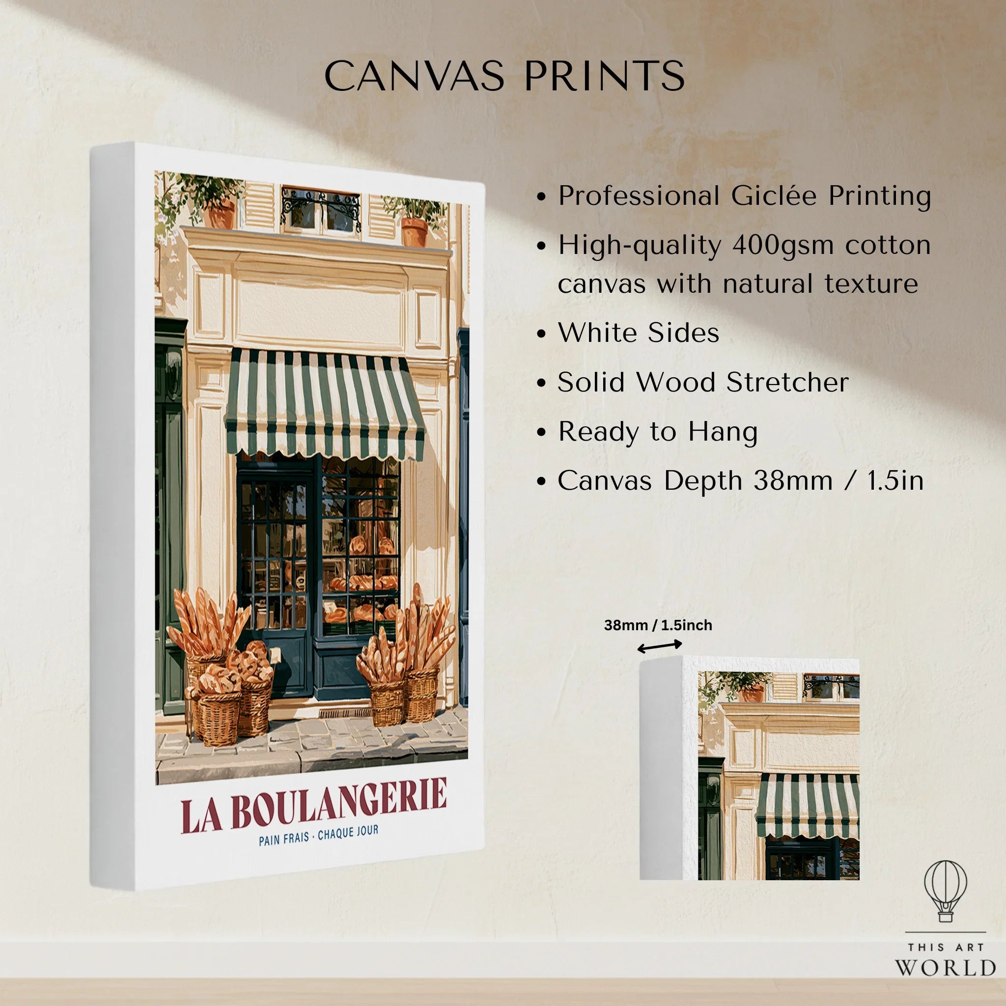 French Boulangerie Bakery Wall Art - canvas print stretched cotton canvas details