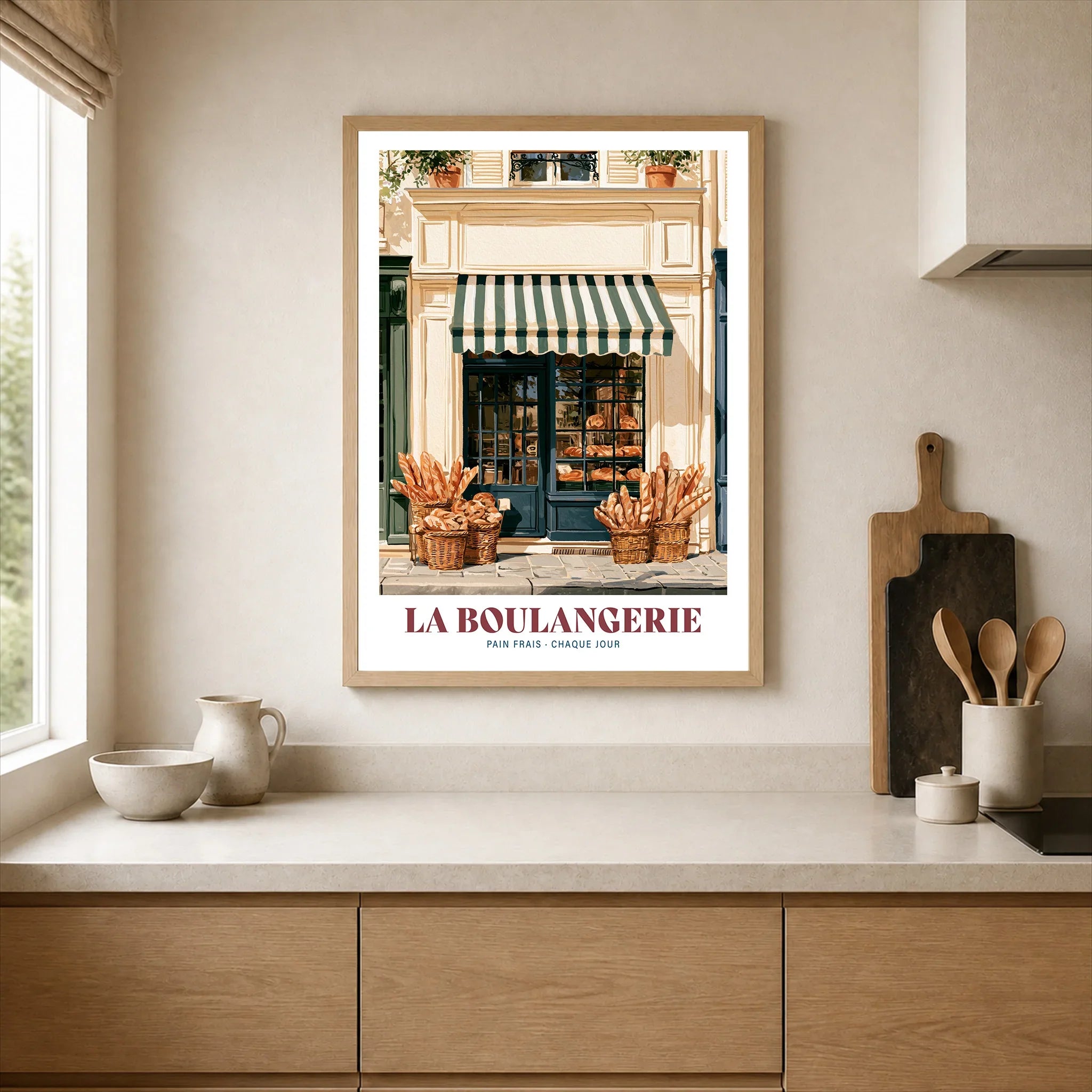 French Boulangerie Bakery Wall Art - neutral kitchen single frame mockup This Art World
