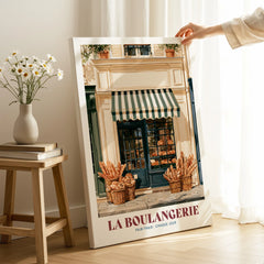 French Boulangerie Bakery Wall Art - canvas print mirror edge hand holding room setting