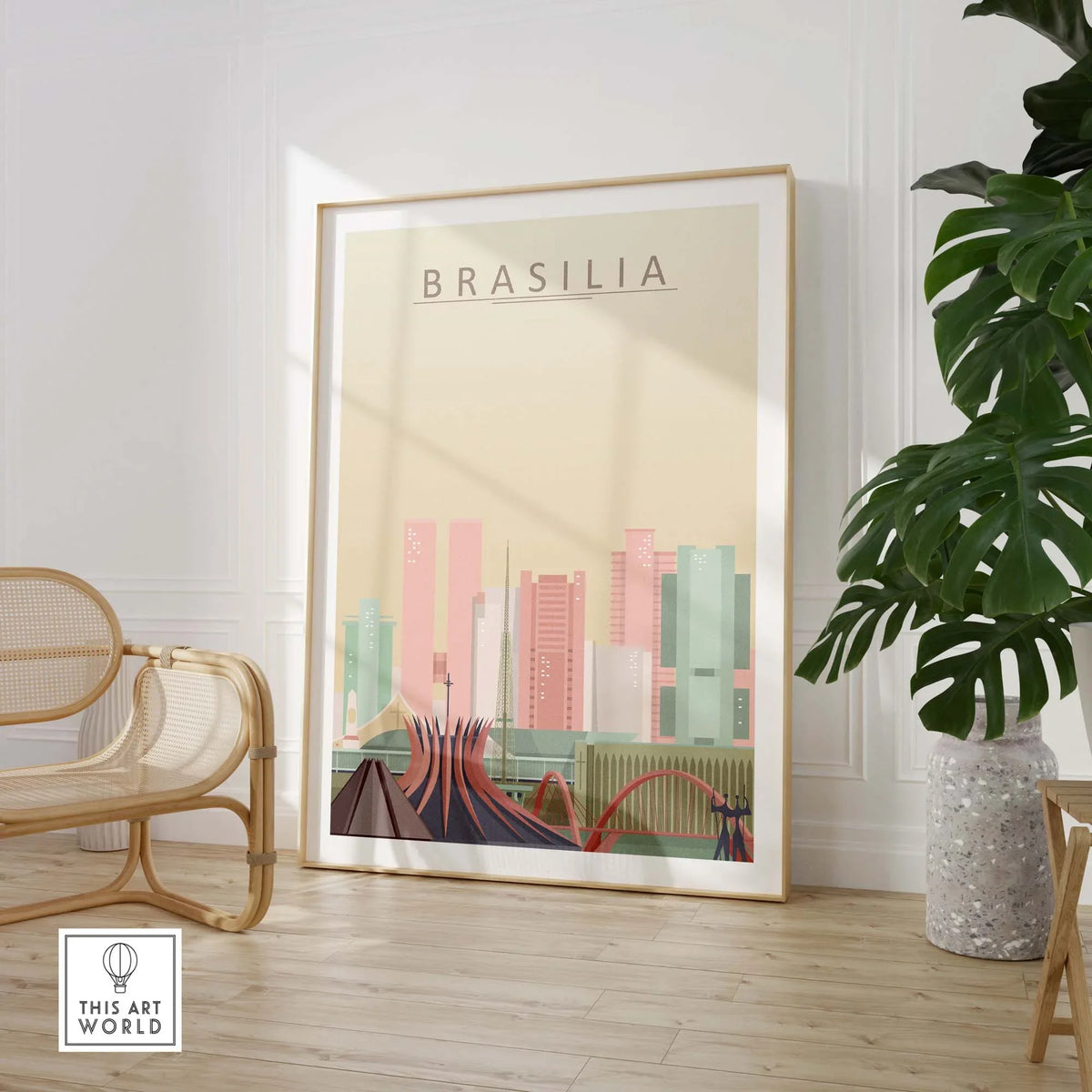 Brasilia Poster featuring city skyline wall art in pastel colors, ideal for home decor.