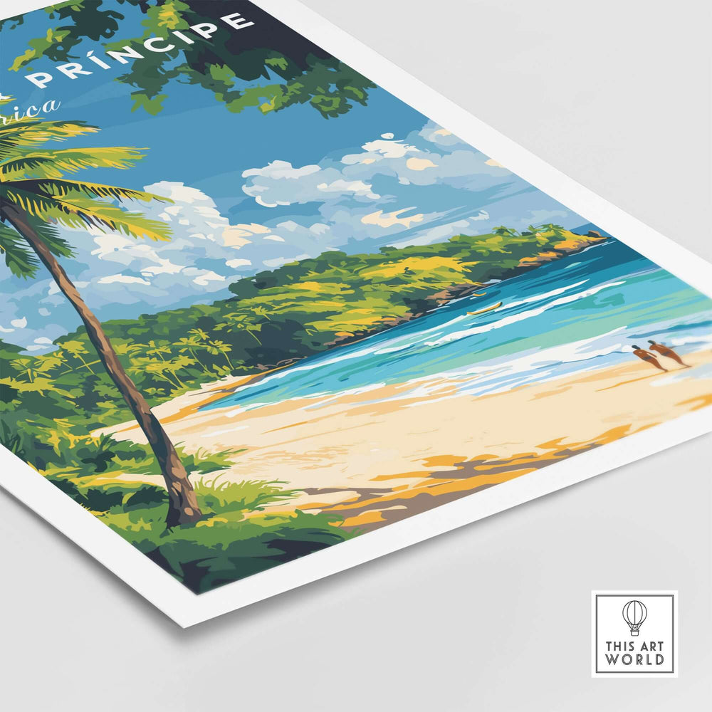 Vibrant São Tomé & Príncipe beach poster print showcasing tropical landscape and clear waters.