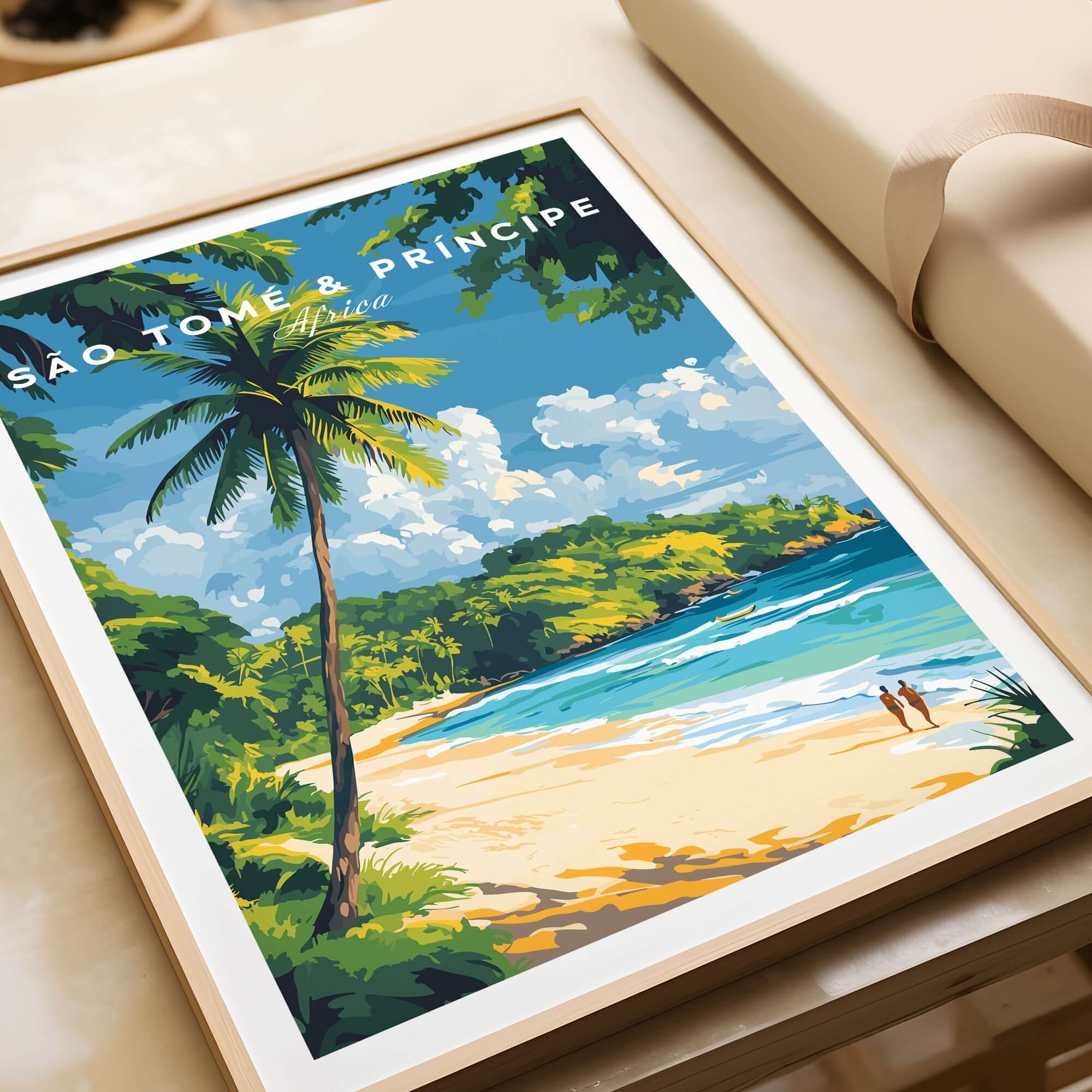 Breathtaking São Tomé & Príncipe Beach Poster Prints featuring tropical landscape and beach scene.