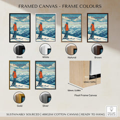 Framed options for Breckenridge Travel Poster - Colorado, showcased in various frame colors including black, white, natural, brown, gold, and silver.