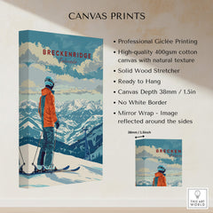 Breckenridge Travel Poster - Colorado on canvas showcasing skiing and mountainous scenery.