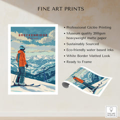 Breckenridge Travel Poster - Colorado featuring a skier against a mountainous backdrop in vibrant colors.
