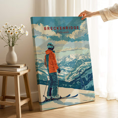 Breckenridge Travel Poster - Colorado showcasing a skier against a stunning mountain backdrop.