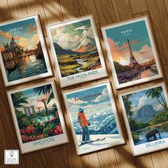 Breckenridge Travel Poster - Colorado featured among various travel posters including Venice, Paris, Highlands, Singapore, and Sri Lanka.