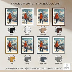 Framed prints showcasing frame colors for Breckenridge Ski Poster including black, white, natural, brown, gold, silver, dark grey, and light grey.