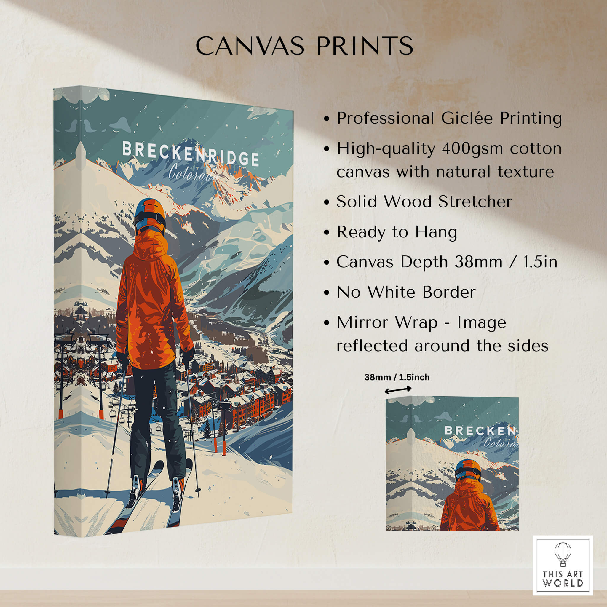 Breckenridge Ski Poster showcased on a high-quality canvas print with professional giclée printing.