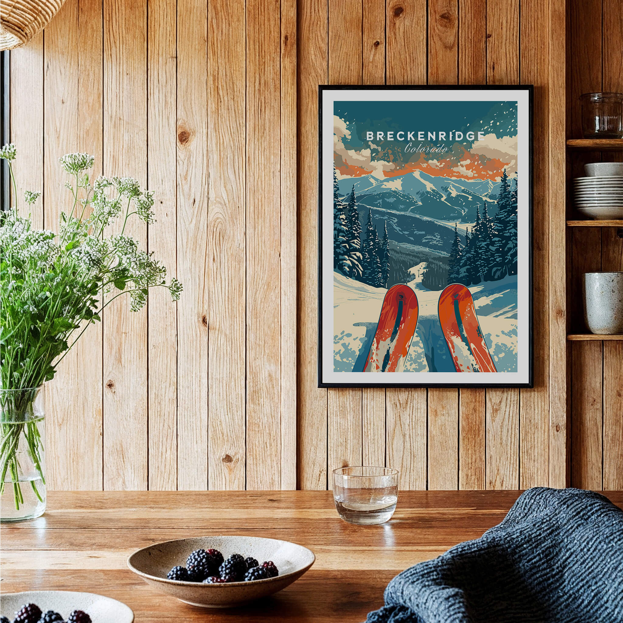 Breckenridge Print Colorado showcasing ski wall art with scenic mountain backdrop and vibrant colors.